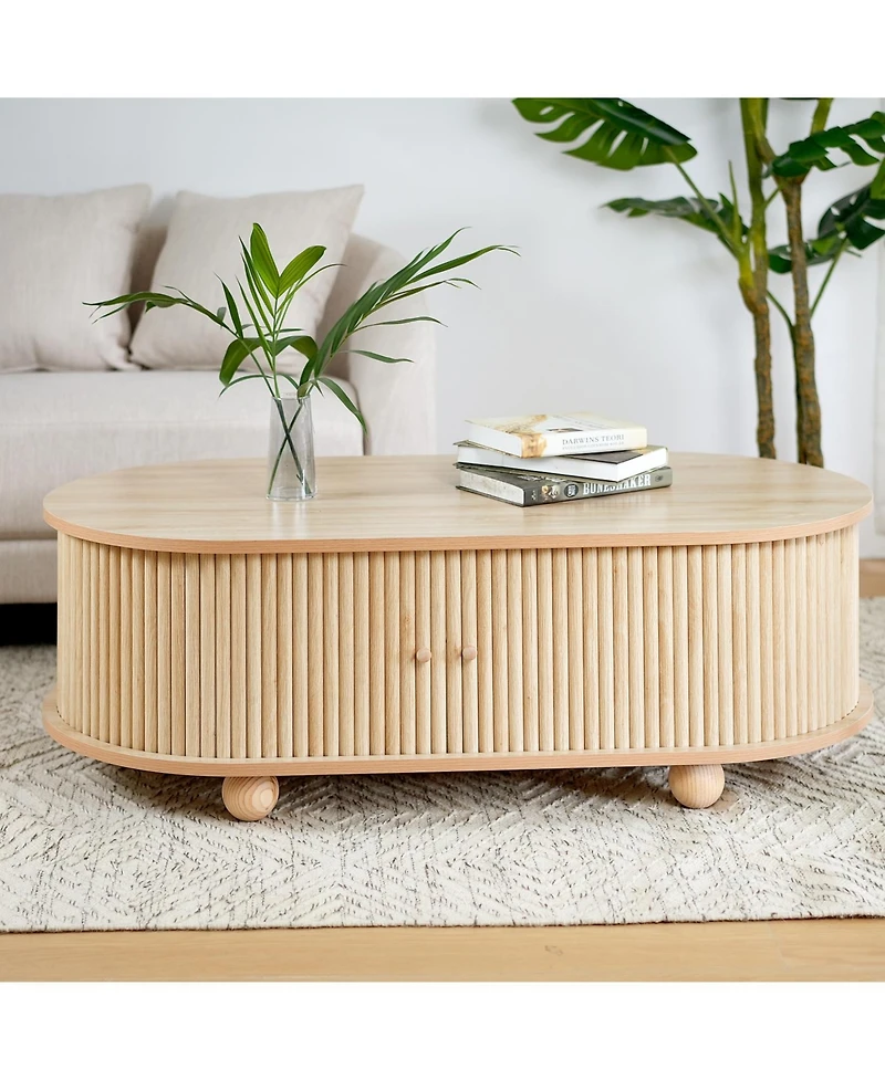 Streamdale Furniture Oval Side Table with Accordion Door & Storage