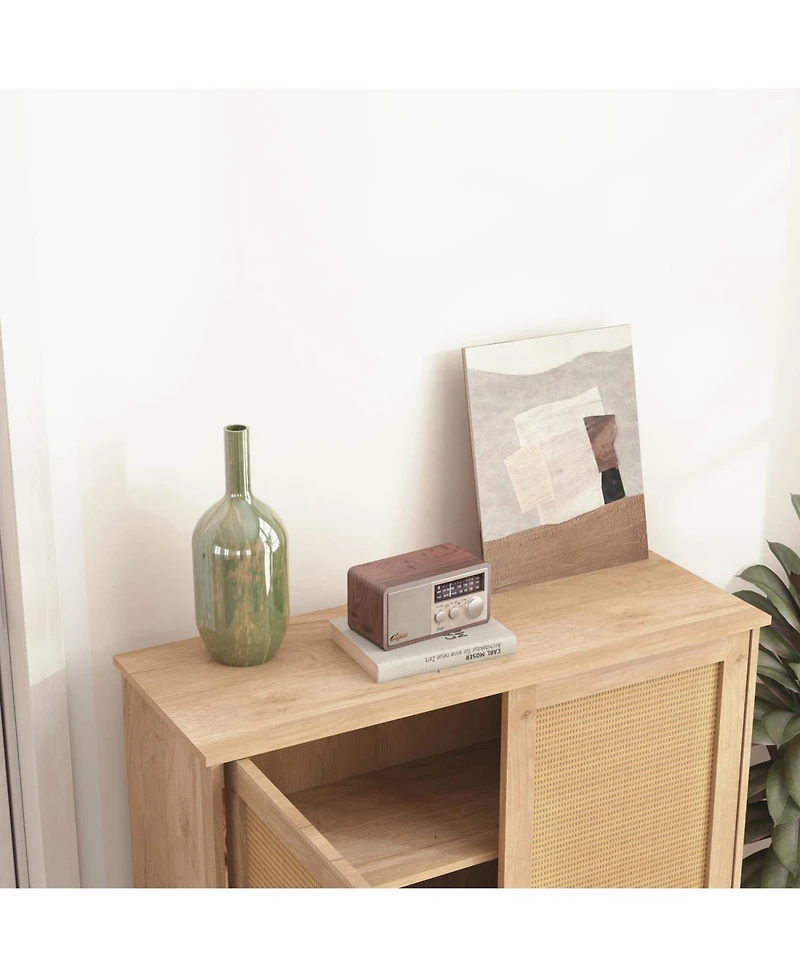 Streamdale Furniture Rattan Door Mid-Century Modern Storage Cabinet