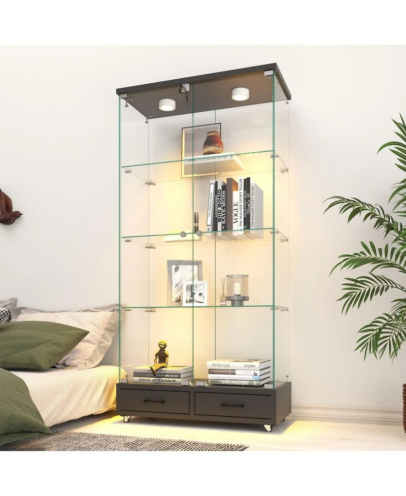 Streamdale Furniture Glass Display Cabinet w/ Drawers & Led Lights