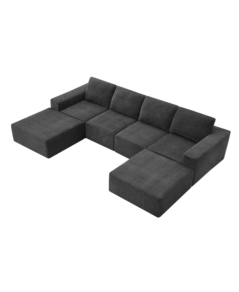 Streamdale Furniture Modular U-Shaped Chenille Sectional Sofa with Ottomans