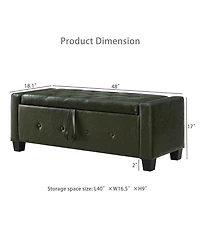 Streamdale Furniture Streamdale 48" Storage Ottoman Bench - Tufted Faux Leather - Dark Green