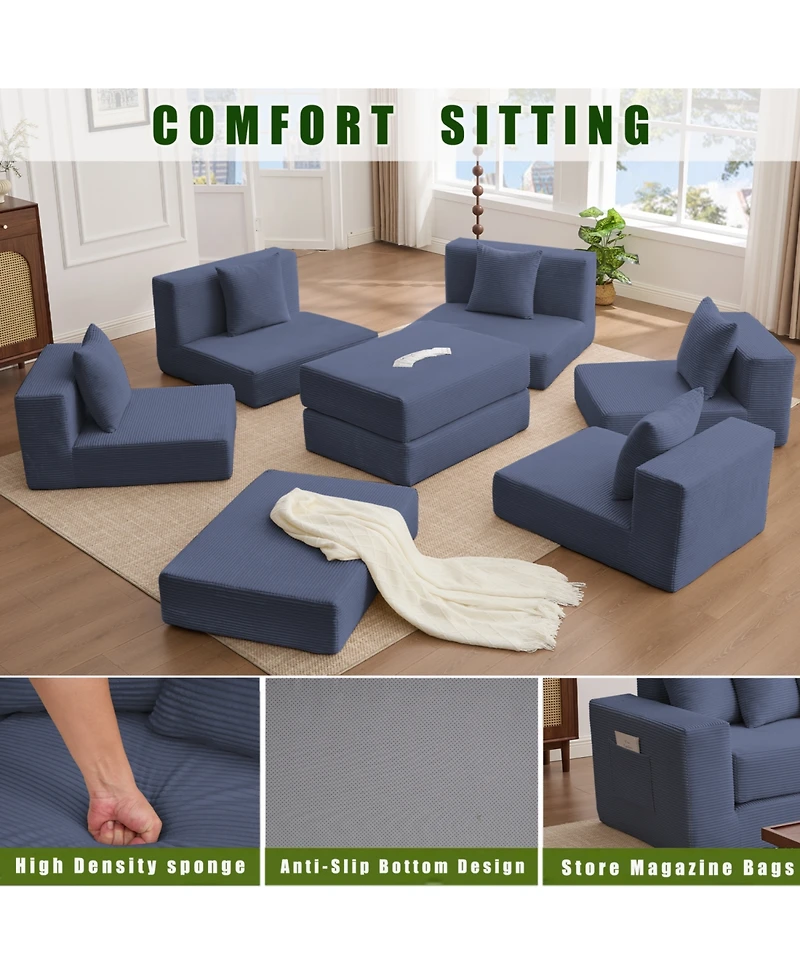 Streamdale Furniture Streamdale 10-in-1 Corduroy Convertible Sectional Sofa with Pillows