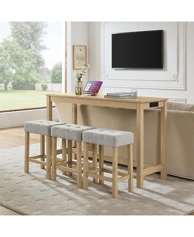 Streamdale Furniture 59" Bar Table Set w/ Power Outlet & 3 Stools