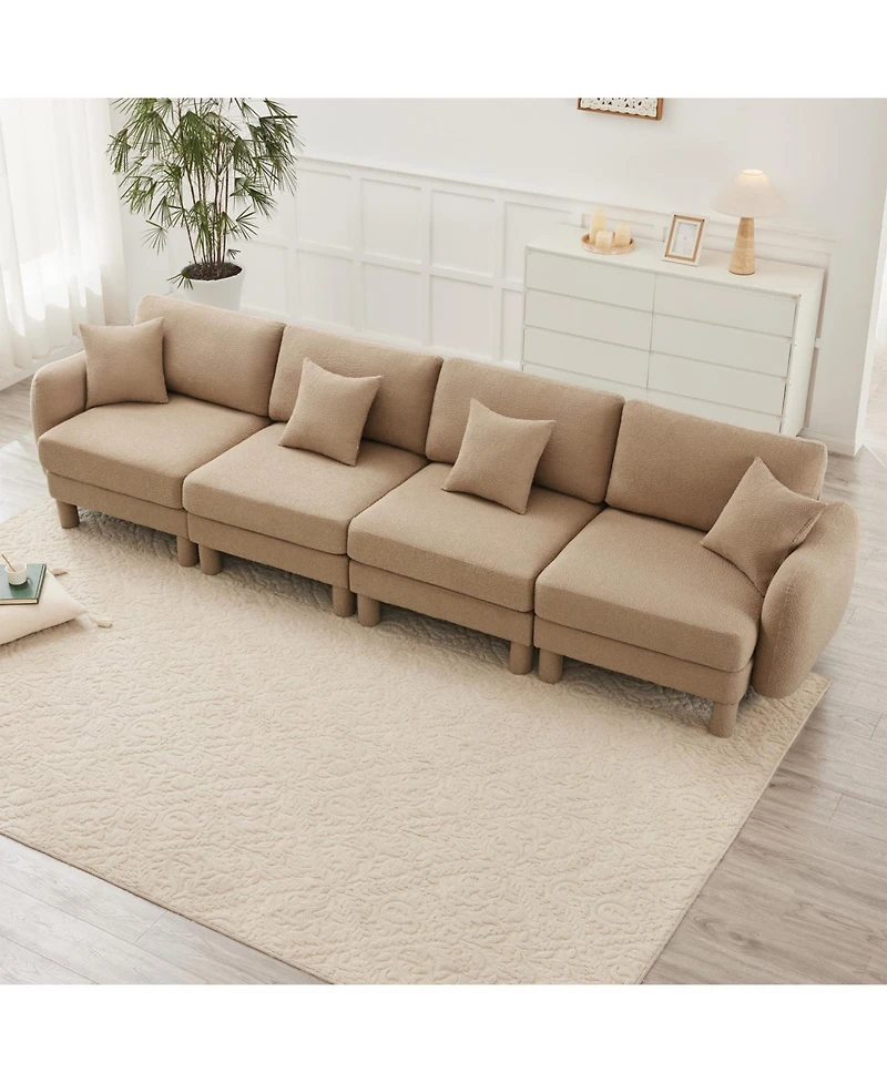 Streamdale Furniture Boucle 4-Seater Sofa, Shell Armrests, Coffee