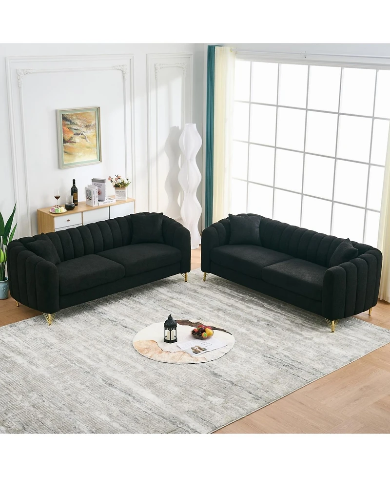 Streamdale Furniture Streamdale Oversized Chenille Sofa, Modern Tufted Couch, Gold Legs