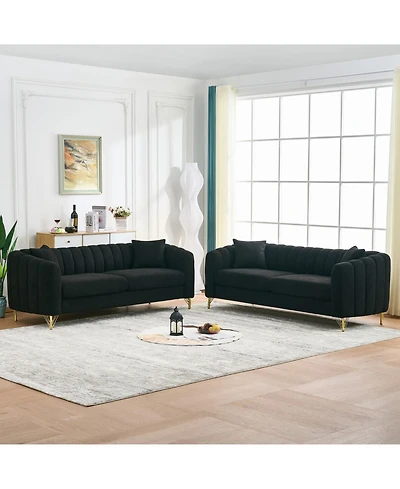 Streamdale Furniture Streamdale Oversized Chenille Sofa, Modern Tufted Couch, Gold Legs