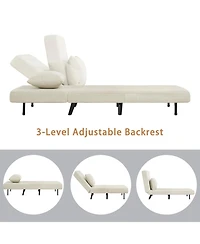 Streamdale Furniture Foldable Linen Chaise Lounge Bed - Beige