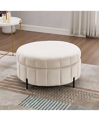 Streamdale Furniture 31.5" Beige Velvet Storage Ottoman with Reversible Lid