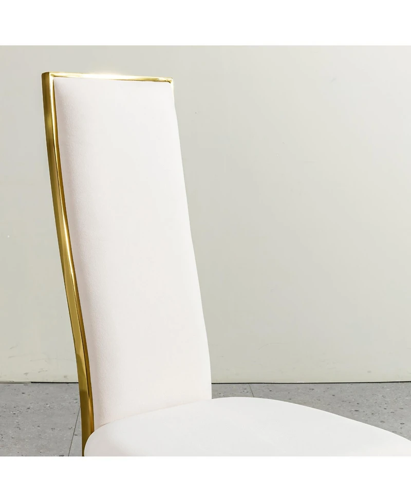 Streamdale Furniture set of 2pcs Dining table gold stainless steel with white fabric