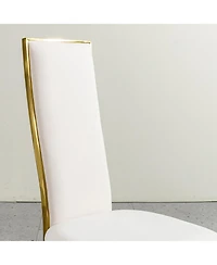 Streamdale Furniture set of 2pcs Dining table gold stainless steel with white fabric