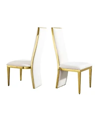 Streamdale Furniture set of 2pcs Dining table gold stainless steel with white fabric