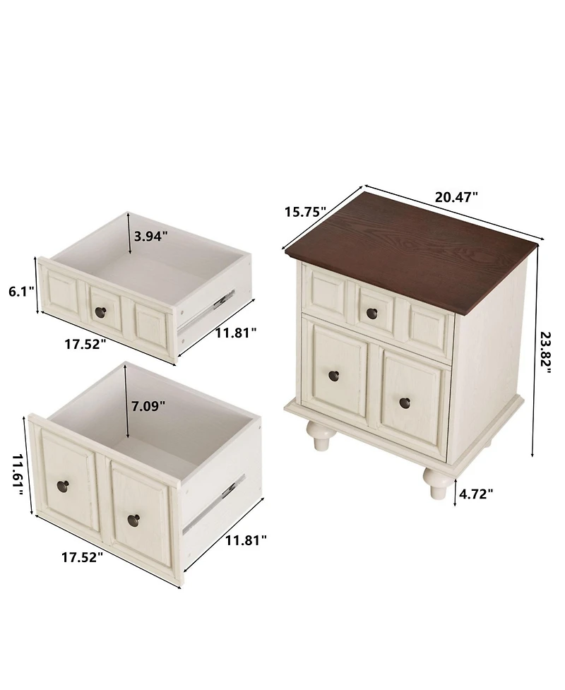Streamdale Furniture Vintage Nightstand 2 Drawers Roman Legs Solid Wood (Antique White)