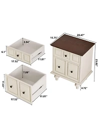 Streamdale Furniture Vintage Nightstand 2 Drawers Roman Legs Solid Wood (Antique White)