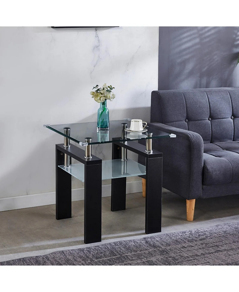 Streamdale Furniture Clear Glass Top Side Table, 24"x24"x24" End Table, Modern Design For Home