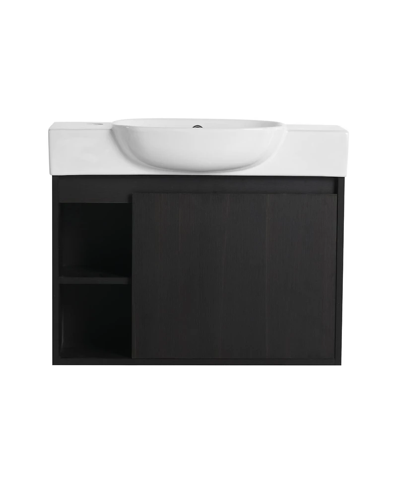 Streamdale Furniture 26" Wall-Mount Vanity, Ceramic Sink, Soft-Close, Dark Oak