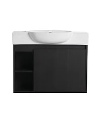 Streamdale Furniture 26" Wall-Mount Vanity, Ceramic Sink, Soft-Close, Dark Oak