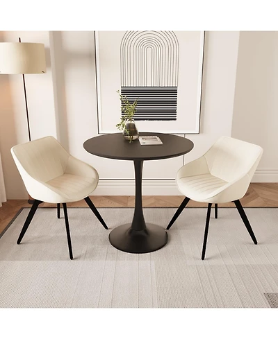 Streamdale Furniture Black Mdf 31.5" round dining table set with 2 faux leather chairs