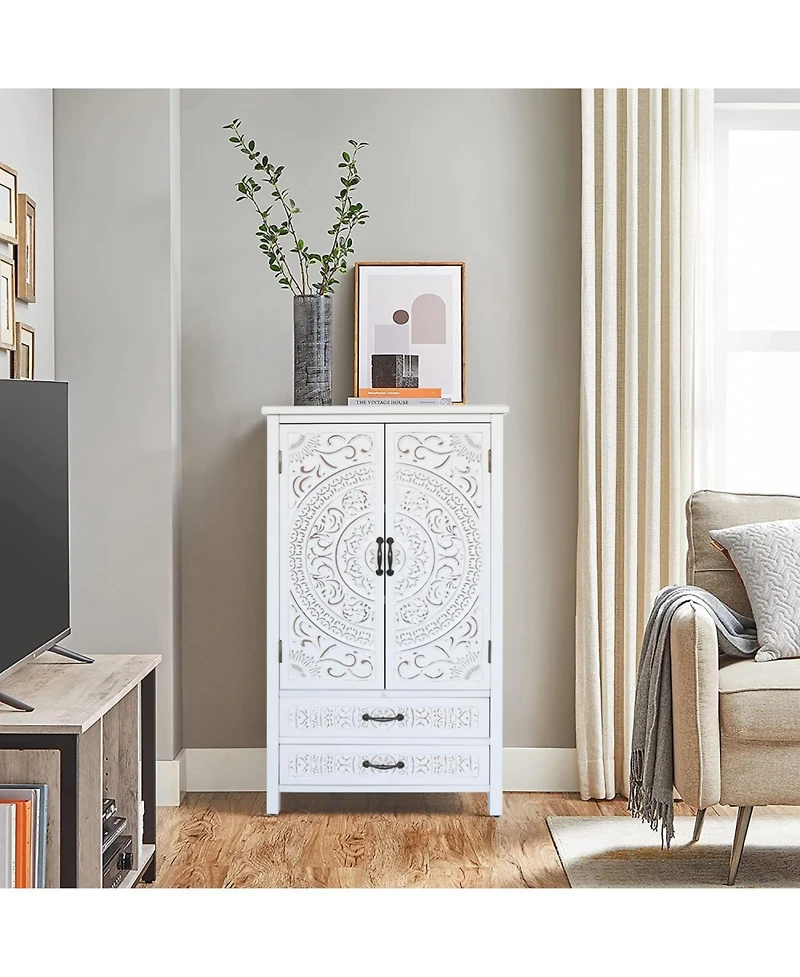 Streamdale Furniture 27" White Tower Cabinet - Rustic Wood Sideboard