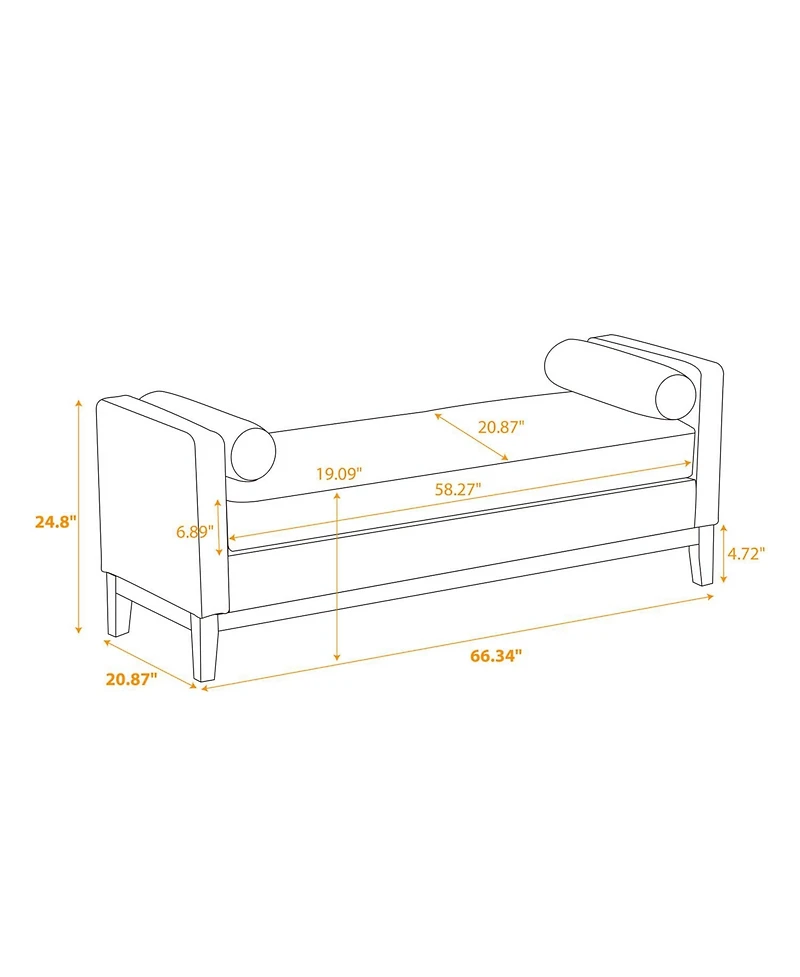 Streamdale Furniture Elegant Ivory Boucle Upholstered Bench with Bolsters