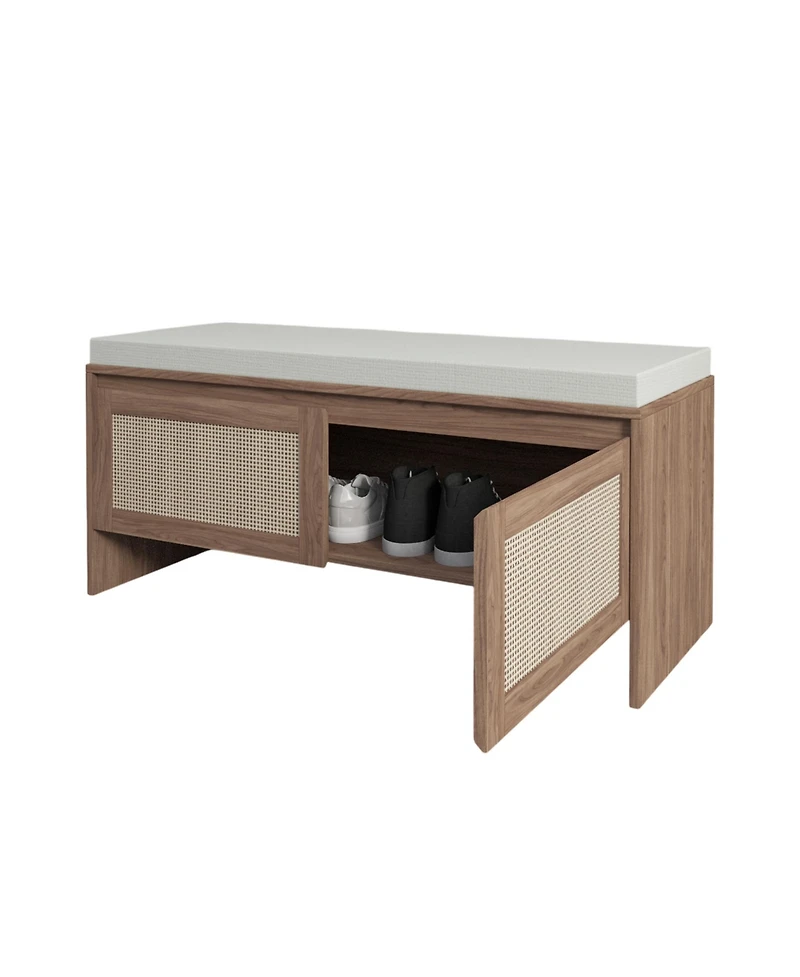 Streamdale Furniture Rattan Storage Bench with Cushion & Shoe Cabinet - Natural Finish