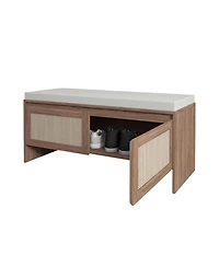 Streamdale Furniture Rattan Storage Bench with Cushion & Shoe Cabinet - Natural Finish