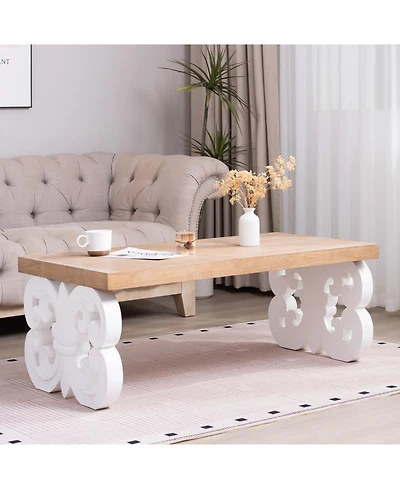 Streamdale Furniture Ornate Wood Coffee Table - Farmhouse Style, Carved Base.