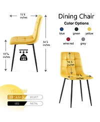 Streamdale Furniture Mid Century Modern Yellow Velvet Dining Chairs Set Of 2 For Kitchen, Living Room