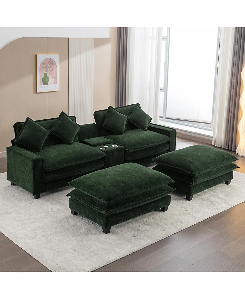 Streamdale Furniture 111" Chenille Sectional Sofa w/ Ottomans, Usb, Cup Holders & Storage