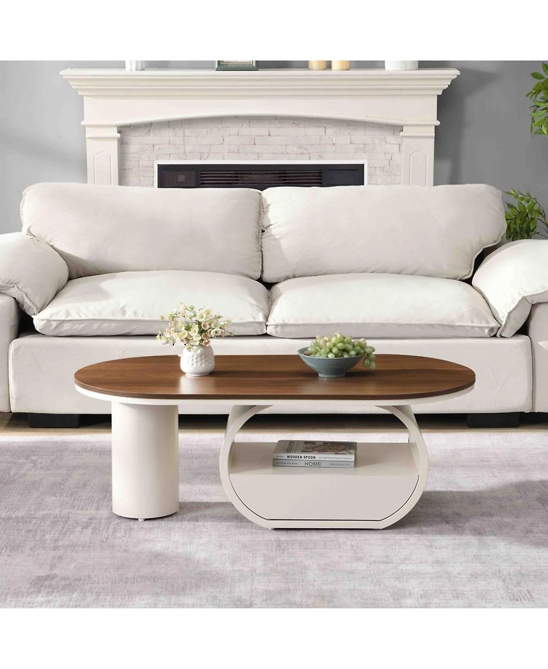 Streamdale Furniture Luxury Oval Coffee Table w/ Storage - White Metal