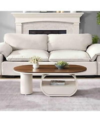 Streamdale Furniture Luxury Oval Coffee Table w/ Storage - White Metal