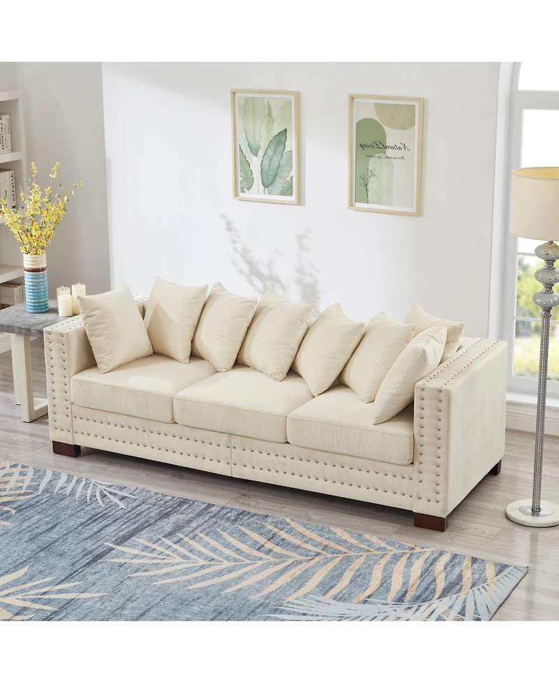 Streamdale Furniture Modern Velvet Sofa with Silver Nails