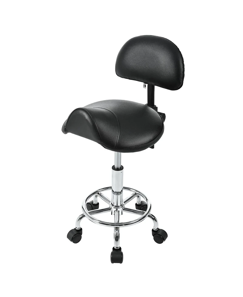Streamdale Furniture Ergonomic Saddle Stool with Back & Foot Rest, Rolling Adjustable Swivel Chair