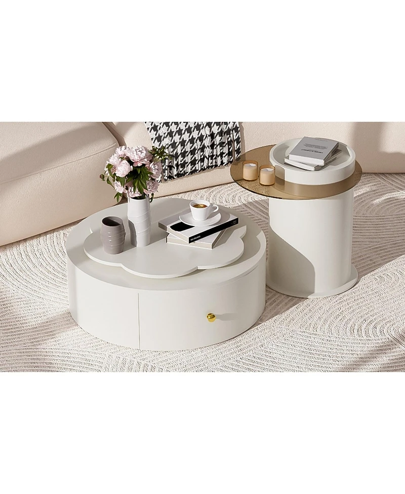 Streamdale Furniture Modern Round Coffee Table Set, Rotatable Top & Drawers
