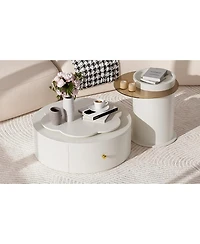 Streamdale Furniture Modern Round Coffee Table Set, Rotatable Top & Drawers