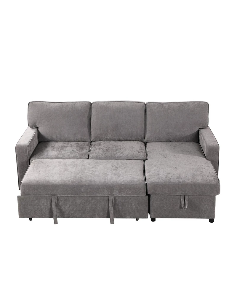 Streamdale Furniture Grey Sectional Sleeper Sofa with Storage, Usb & Cup Holders