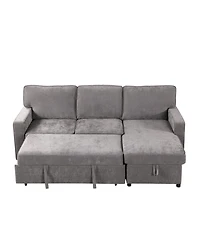 Streamdale Furniture Grey Sectional Sleeper Sofa with Storage, Usb & Cup Holders