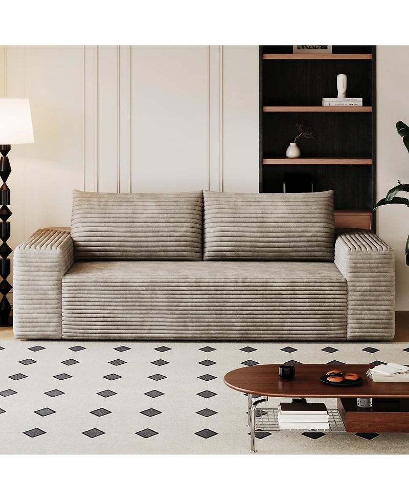 Streamdale Furniture Camel 63" Corduroy Sofa Deep Seat Loveseat No Assembly Required