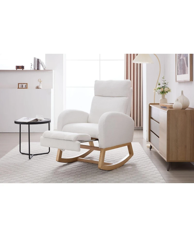 Streamdale Furniture Teddy Fabric Leisure Rocking Chair with Adjustable Footstool White