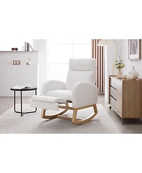 Streamdale Furniture Teddy Fabric Leisure Rocking Chair with Adjustable Footstool White