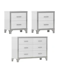 Streamdale Furniture 3-Pieces Sets,Dresser and Two Nightstands with Metal Handles and Mirror Decoration, Elegant and
