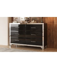 Streamdale Furniture Elegant High Gloss Dresser with Metal Handle, Mirrored Storage Cabinet 6 Drawers