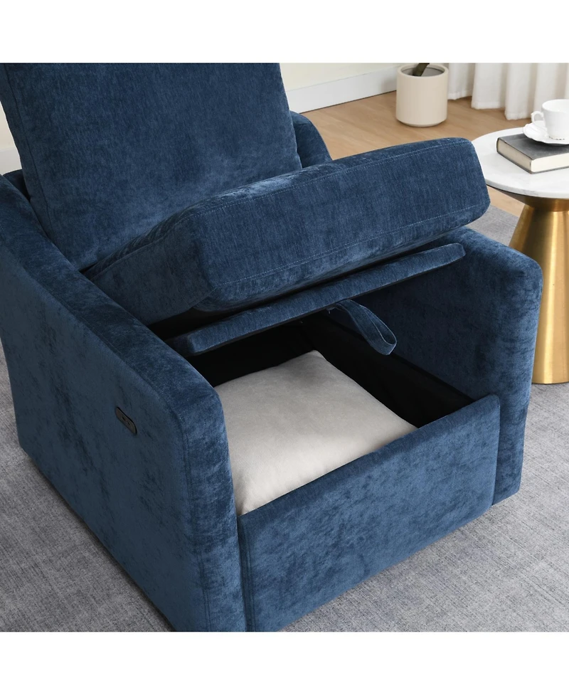 Streamdale Furniture Swivel Chenille Accent Chair w/ Usb & Pocket - Navy