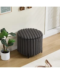 Streamdale Furniture Upholstered Round Pouf Ottoman with Metal Legs - Charcoal