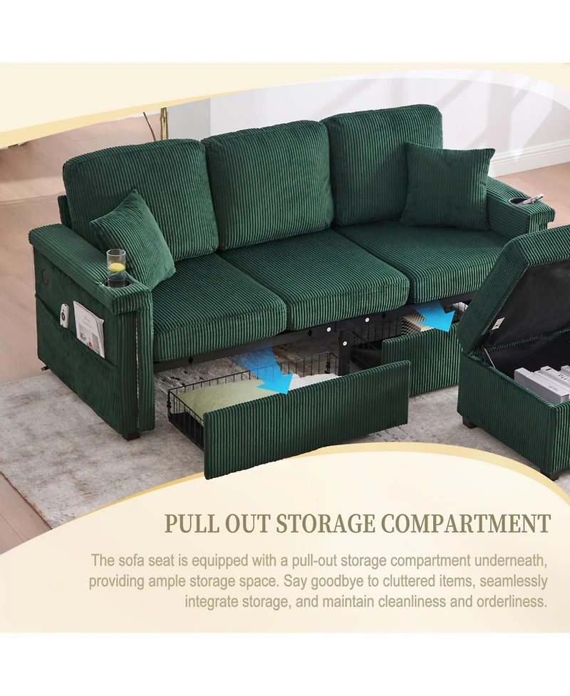 Streamdale Furniture L-Shaped Sectional Sofa w/ Storage Ottoman, Usb, Cup Holder
