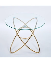 Streamdale Furniture Modern Glass Dining Table with Golden Metal Legs