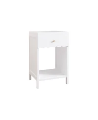 Streamdale Furniture White Nightstand with Drawer & Shelf, Scalloped Edge Bedside Table