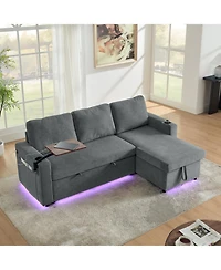 Streamdale Furniture Streamdale Chenille Pull-Out Sofa Bed w/ Table, Led, Usb & Cup Holders
