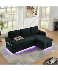 Streamdale Furniture Streamdale Chenille Pull-Out Sofa Bed w/ Table, Led, Usb & Cup Holders