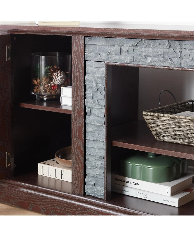 Streamdale Furniture 58" Modern Tv Stand, 2-Door Storage, Faux Stone Media Console, Cherry