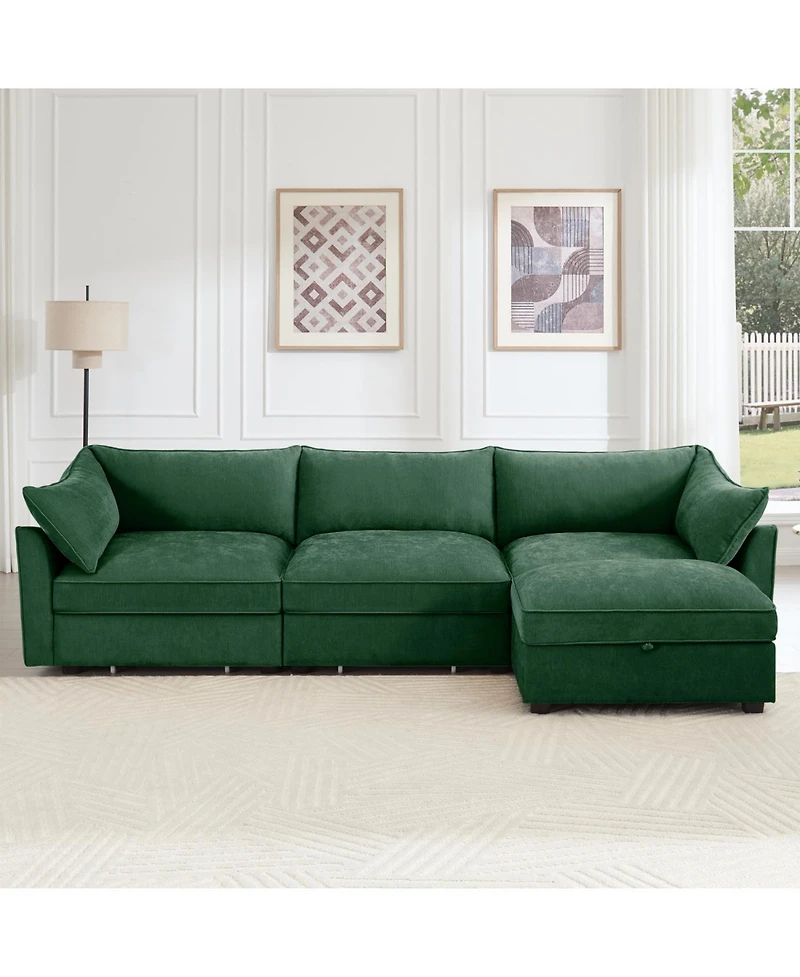 Streamdale Furniture L-Shaped Sectional Sofa, Ottoman, Wide Deep Seat, Chenille